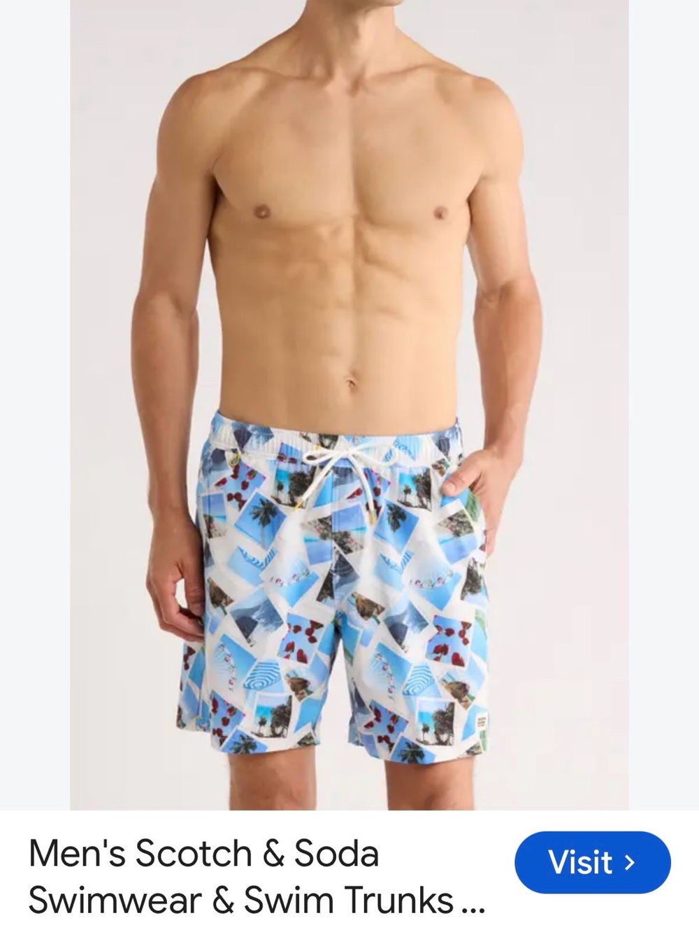 NWT Scotch & Soda Men’s Polaroid Photo Print Volley Swim Short Size M 7”